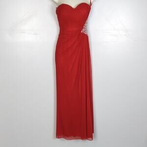 Xscape Strapless Beaded Cut Out Back Evening Dress